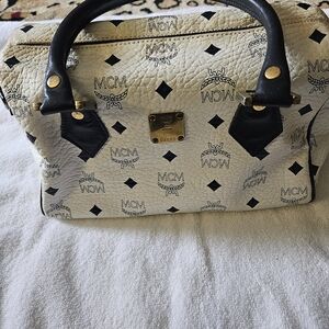 MCM Black and Cream Logo Satchel